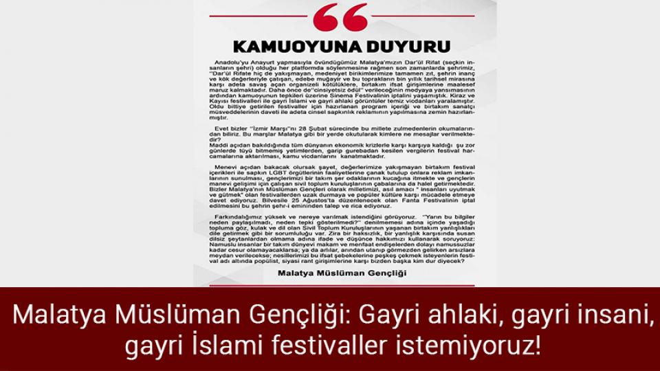 Üniversite öğrencileri için yurt başvuruları başladı / Malatya Müslüman Gençliği: Gayri ahlaki, gayri insani, gayri İslami festivaller istemiyoruz!