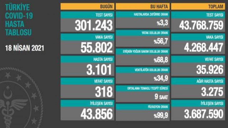 Her Taraf - Türkiyenin habercisi / Türkiye'de 18 Nisan günü koronavirüs nedeniyle 318 kişi vefat 55 bin 802 yeni vaka tespit edildi